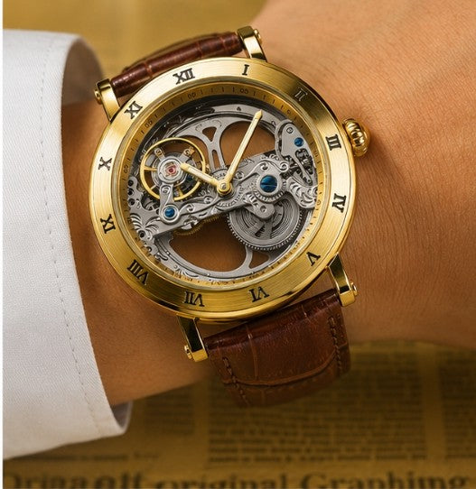 Luxe vault black skeleton tourbillion 42mm watch